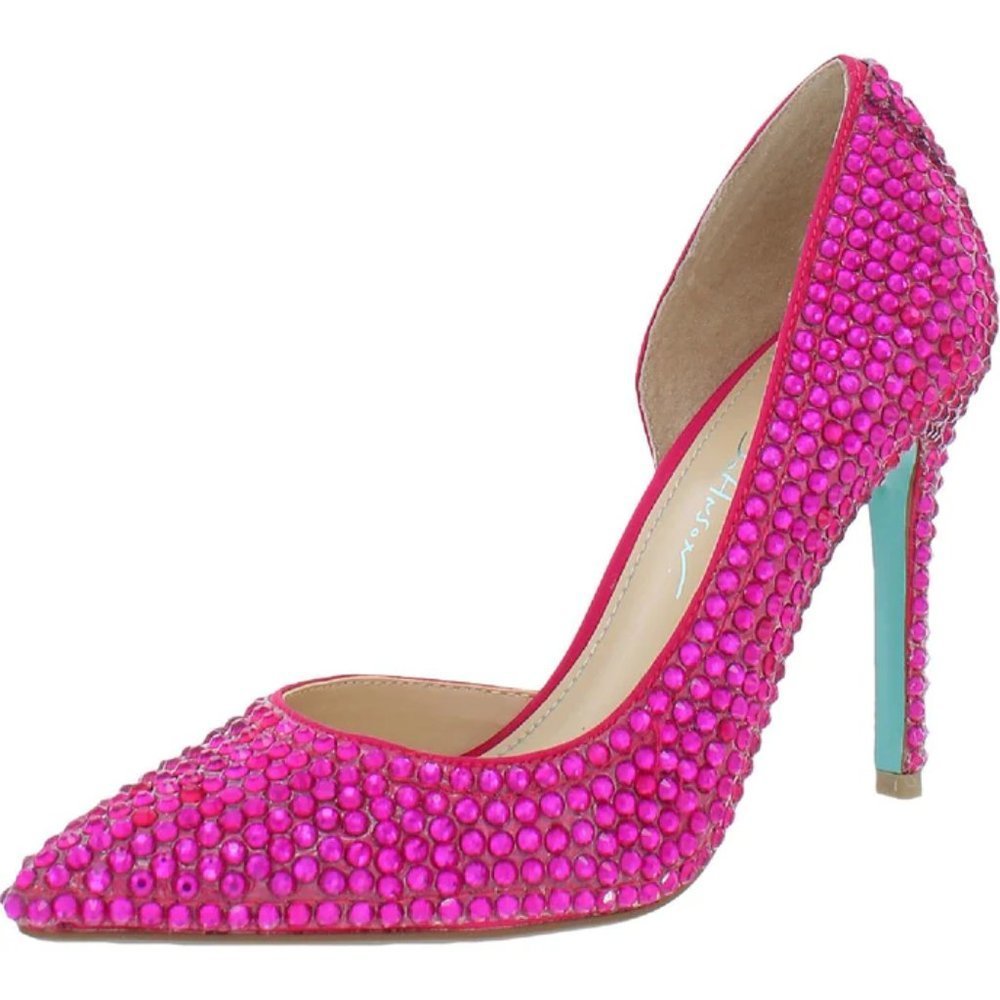 NIB Betsey Johnson Shary d'Orsay Rhinestone Pumps in Fuchsia Size 6.5 - Picture 2 of 5